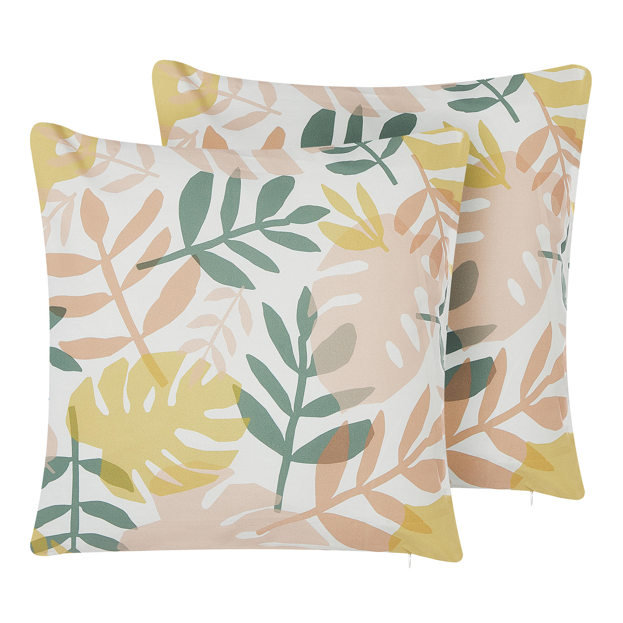 GARTENKISSEN 2er-Set Blättermotiv bunt 45/45 cm Tegea - Multicolor, Textil (45/45cm) - Beliani