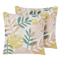 GARTENKISSEN 2er-Set Blättermotiv bunt 45/45 cm Tegea - Multicolor, Textil (45/45cm) - Beliani