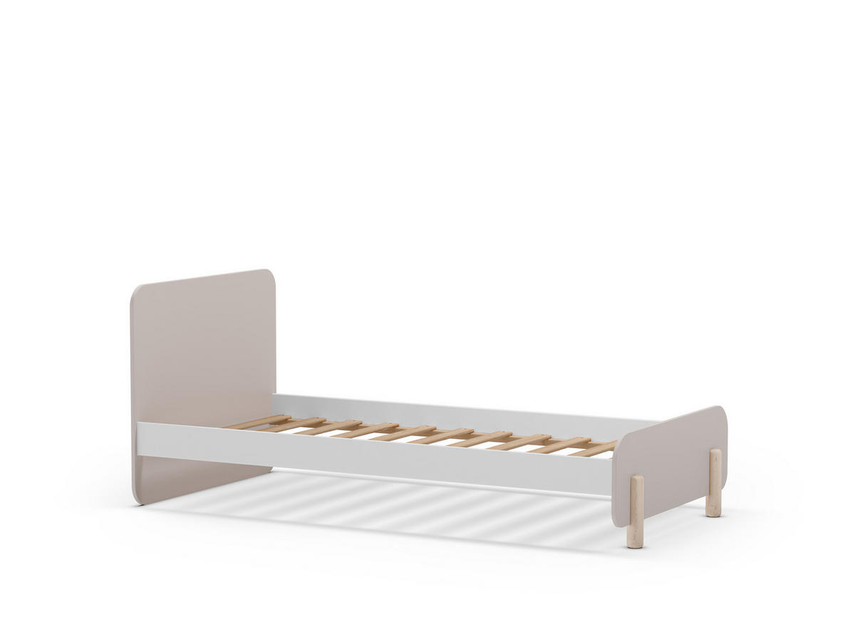 BETT 90x190 cm in creme glänzendem Dekor und hellem Holz 106,5/195,4/90/45 cm - Beige, Holz (190/90cm) - Calicosy