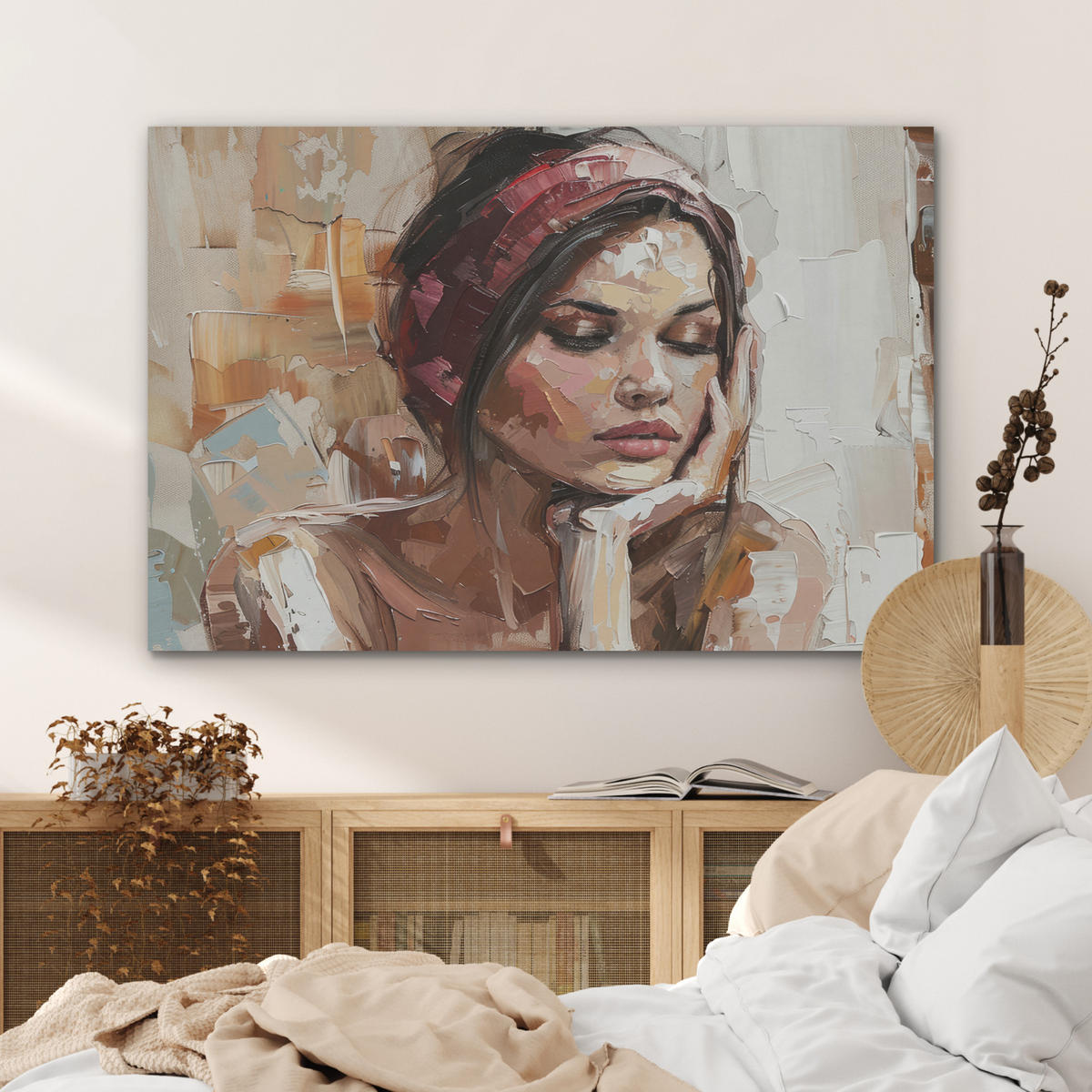 AKUSTIKPANEEL Frau - Porträt - Modern 100x70 cm - Altrosa, Textil (100/0.9/70cm) - MuchoWow