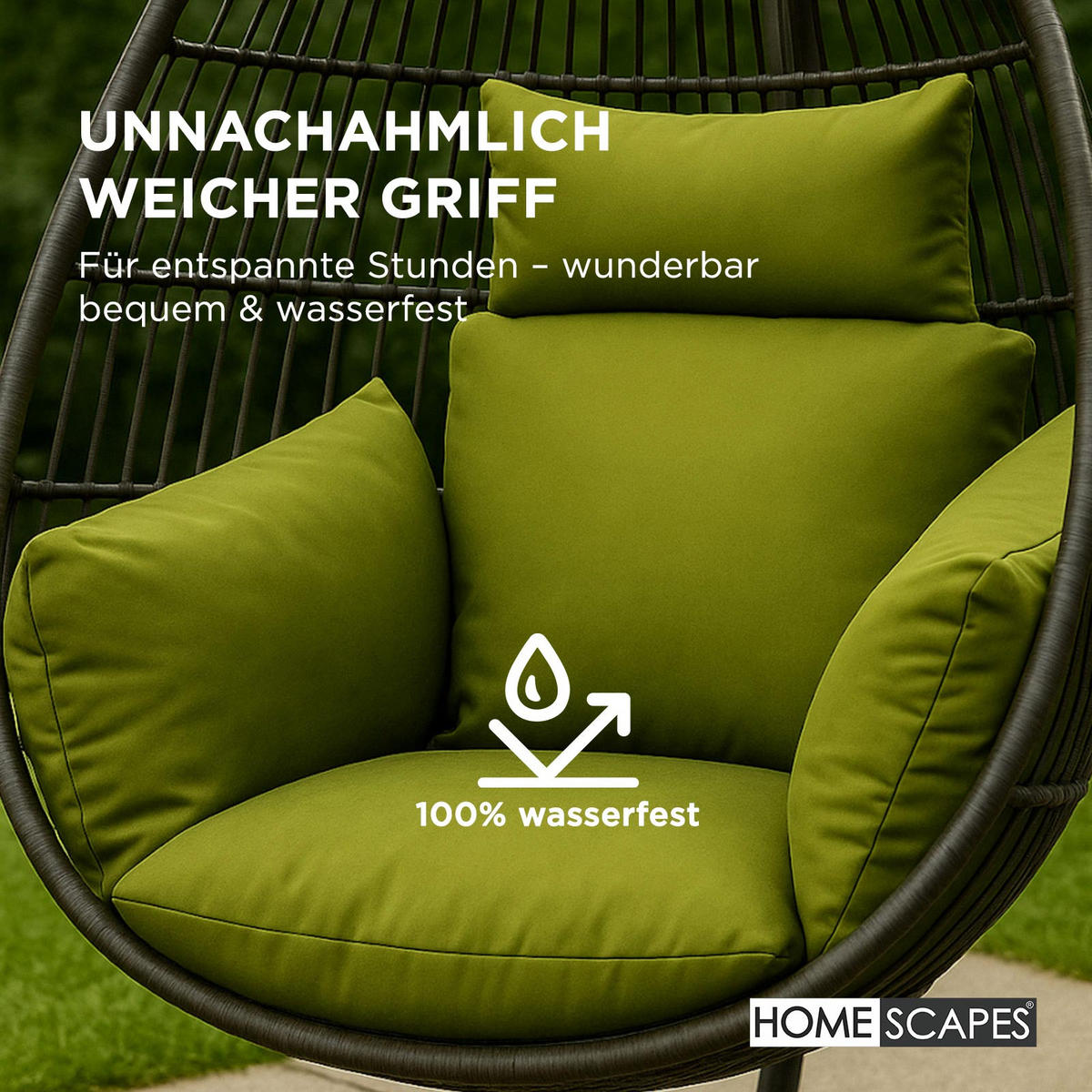 KISSEN für Hängesessel – wetterfest mit Kopfstütze - Grün, Textil (110/15/112cm) - Homescapes