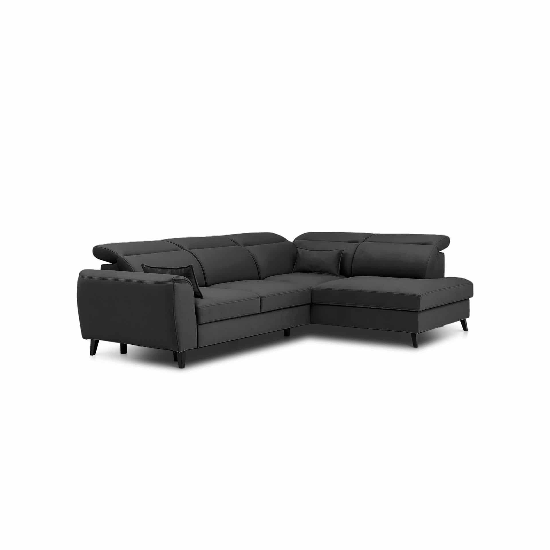 ECKSOFA mit Schlaffunktion & Bettkasten - Dunkelgrau/Schwarz, Holz/Textil (201/255cm) - Eltap