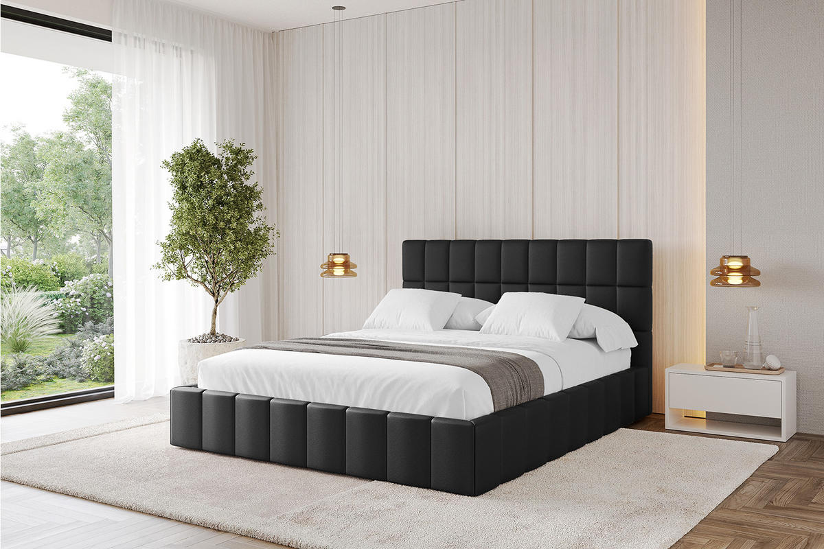 POLSTERBETT mit Bettkasten und Lattenrost, Boxbett ohne Matratze - AMEA 180x200 Schwarz Kunstleder - Schwarz Hochglanz, Holzwerkstoff/Textil (180/200cm) - ALTDECOR