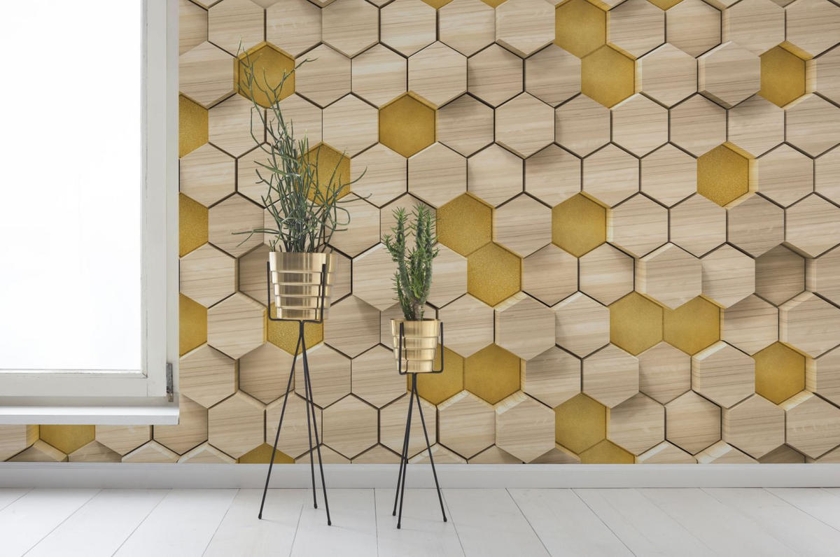 FOTOTAPETE Hexagon 400 x 250 cm - Gelb, Papier (400/250cm) - Sanders & Sanders