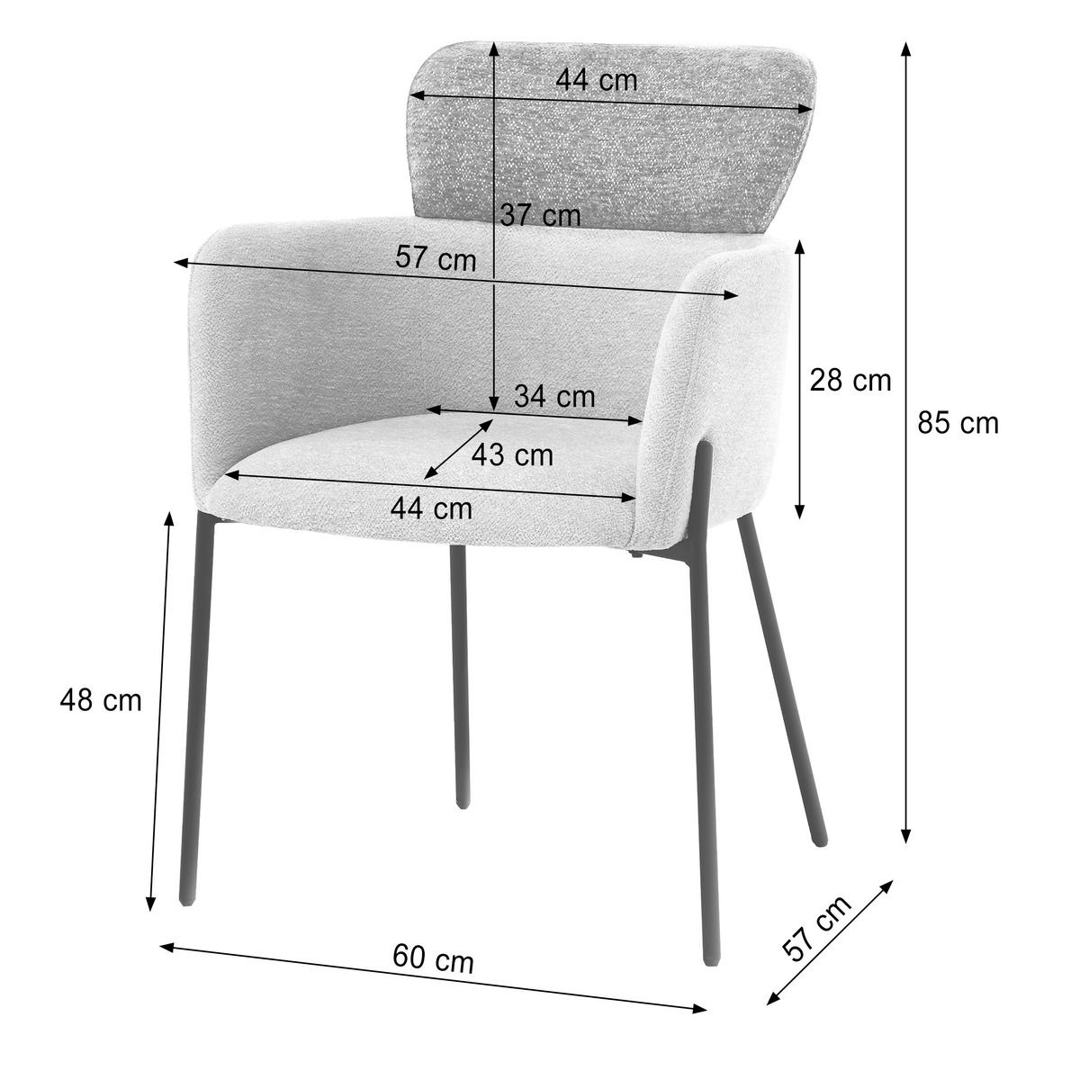 ARMLEHNENSTUHL Osmo mit Metallbeinen, Bouclé-Stoff, Beige+Dunkelgrau - Dunkelgrau/Beige, Textil/Metall (60/85/57cm) - Beautysofa