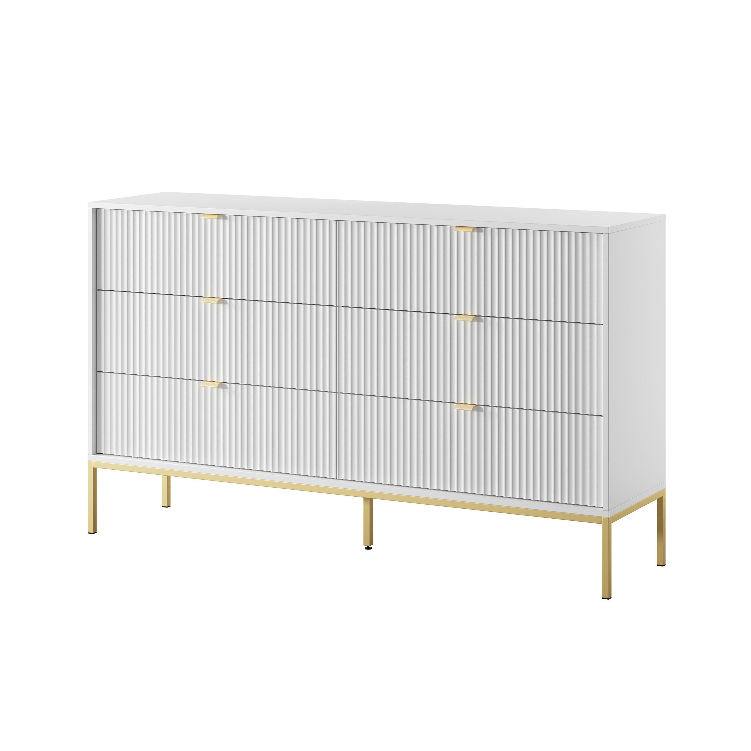 SIDEBOARD STELLARE 154/91/39 cm mit 6 Schubladen Weiß - Goldfarben/Weiß, Holzwerkstoff (154/91/39cm) - MASSENO