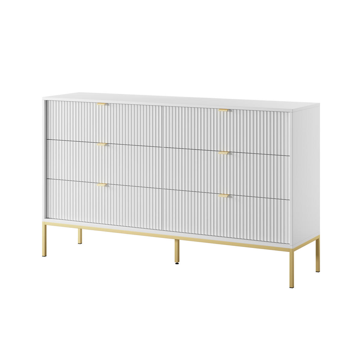 SIDEBOARD STELLARE 154/91/39 cm mit 6 Schubladen Weiß - Goldfarben/Weiß, Holzwerkstoff (154/91/39cm) - MASSENO