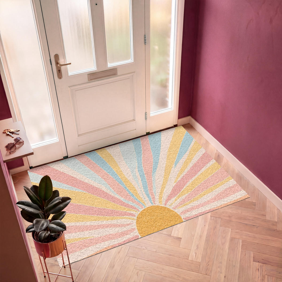 FUSSMATTE Illustration - Sonne - Pastellfarben Sauberlaufmatte 180x120 cm - Hellrosa, Kunststoff (180/120cm) - MuchoWow