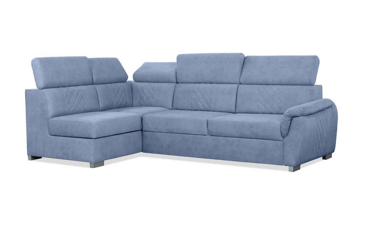ECKSOFA Ravini Blau, Gestepptes Ecksofa, linke seite - Blau, Holzwerkstoff (253/156cm) - Bettso