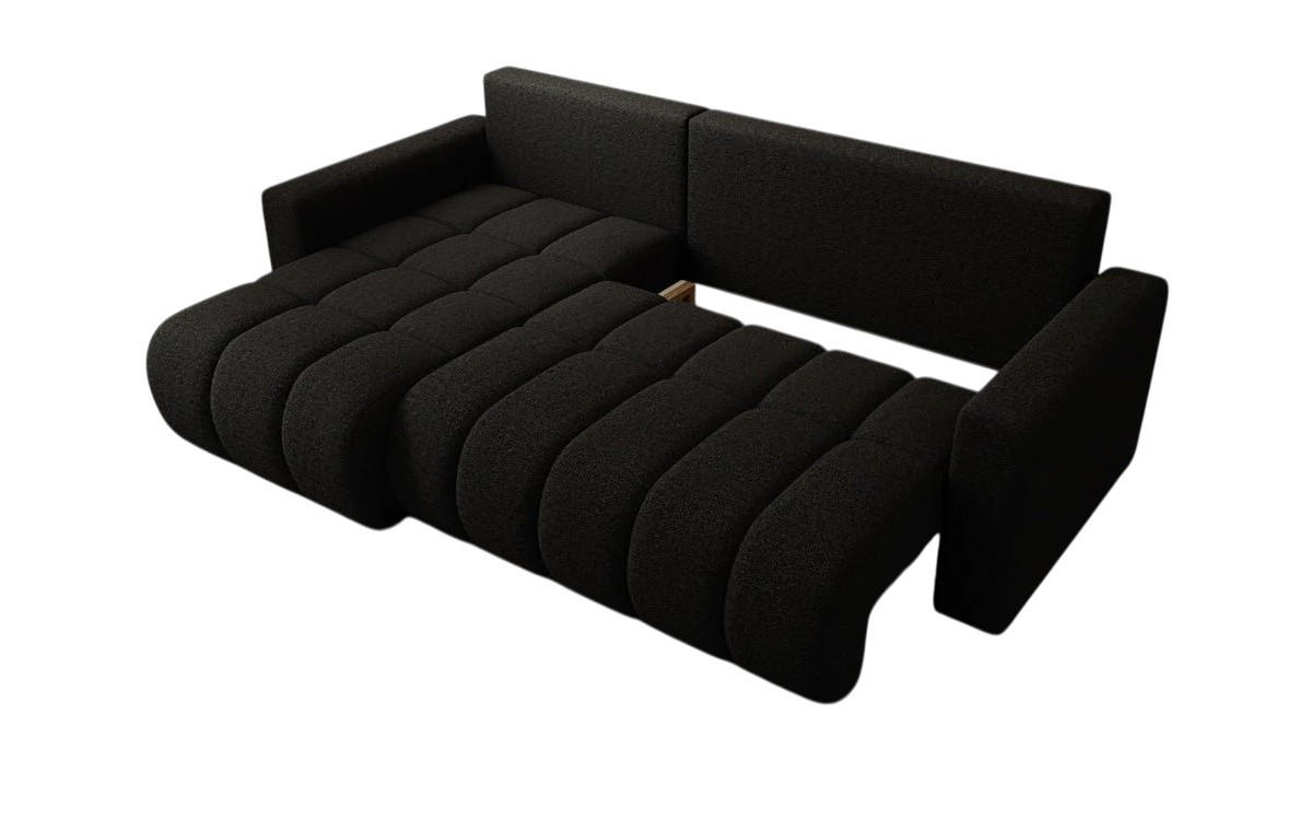 ECKSOFA GERRO Schlaffunktion Bettkasten Universal Boucle Schwarz - Schwarz, Textil (237/142cm) - Luxkor24
