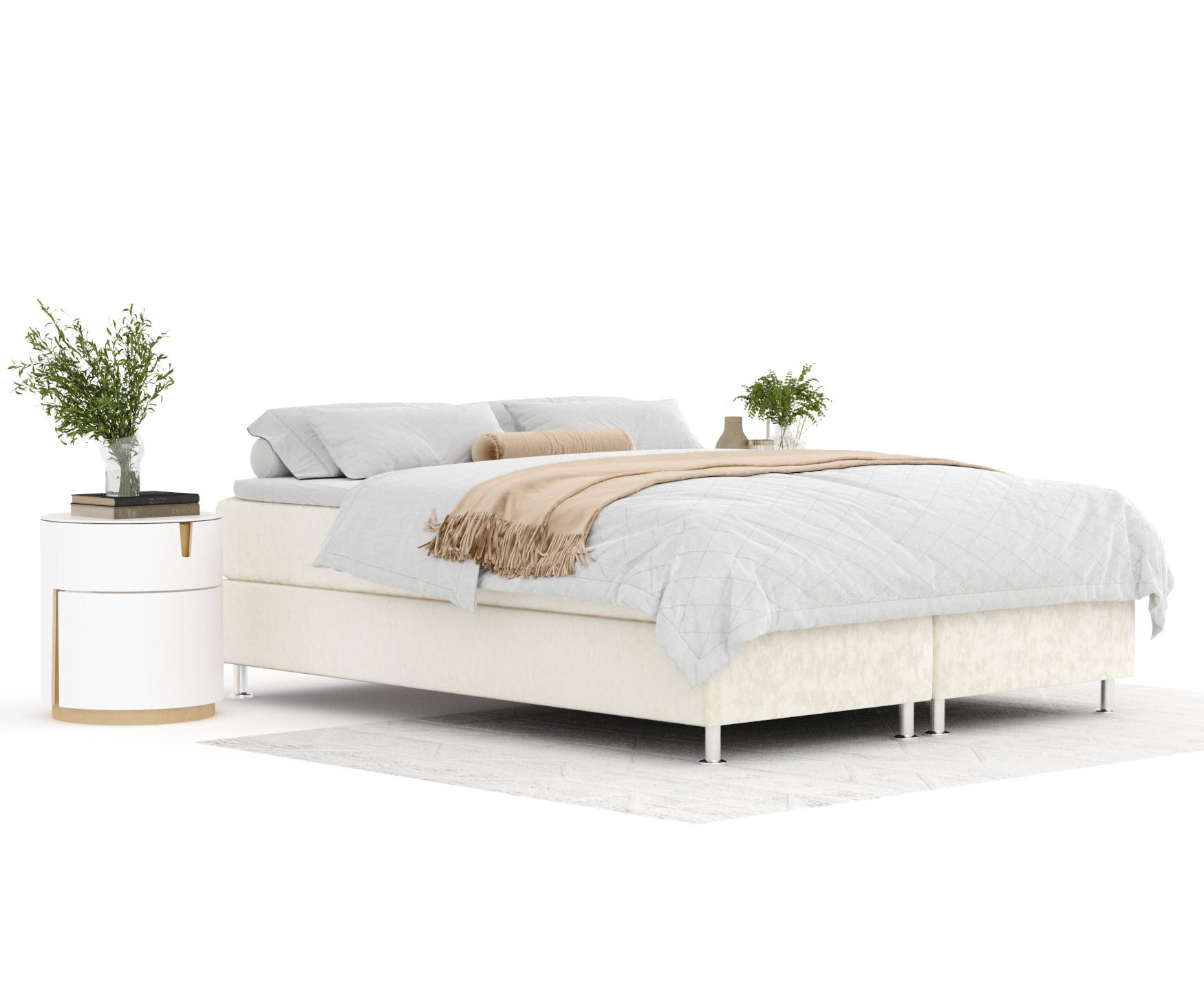 BOXSPRINGBETT Sub Creme 160/200 cm mit Latex-Topper - Silberfarben/Creme, Holz/Holzwerkstoff (160/200cm) - Maison de Reve