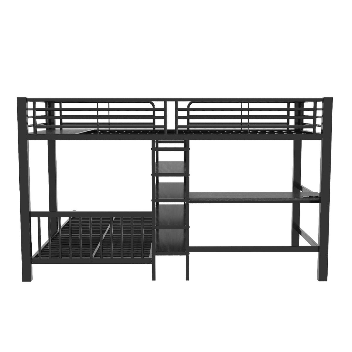 ETAGENBETT 90/200 cm Schwarz mit Schreibtisch, Kleideraufbewahrung, USB- und Type-C-Schnittstelle - Schwarz, Metall (90/200cm) - Oxeza