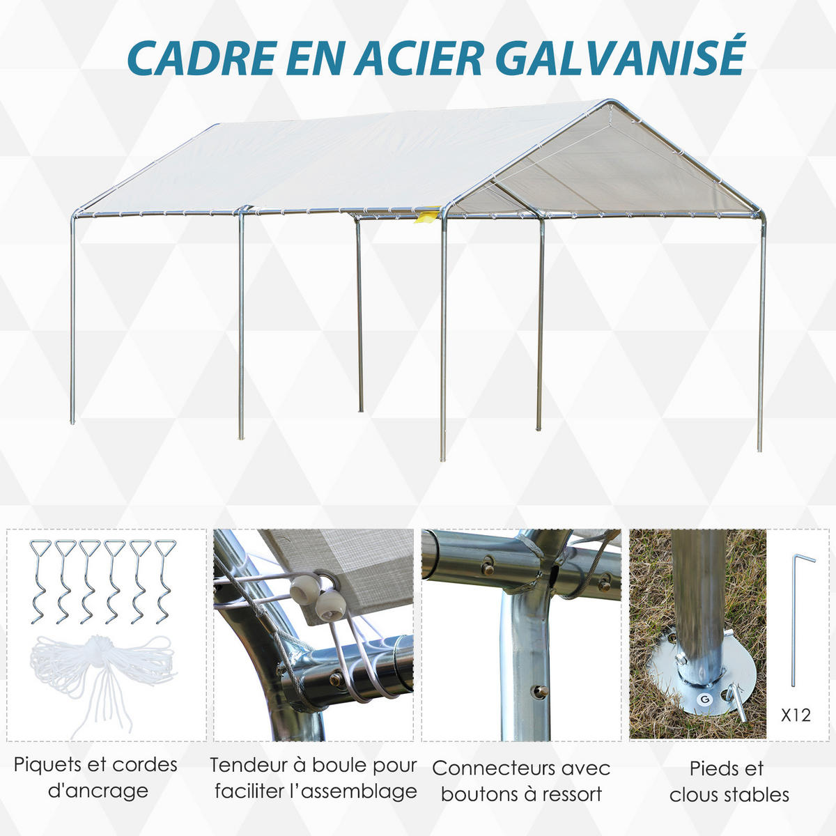 CARPORT DE-12767 600/300 cm 170 g/m² wasserdicht mit Doppeldach Weiß - Weiß, Kunststoff (595/260/290cm) - ComfortXL