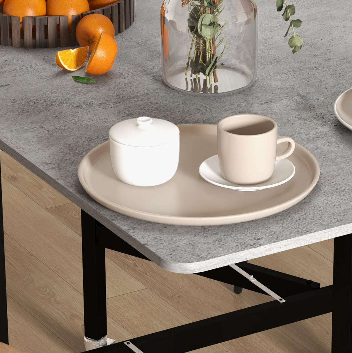 KLAPPTISCH 120/80/73 cm aus MDF mit Rollen und ausklappbaren Seiten, platzsparend, Grau - Grau, Holzwerkstoff (120/80/73cm) - Redom