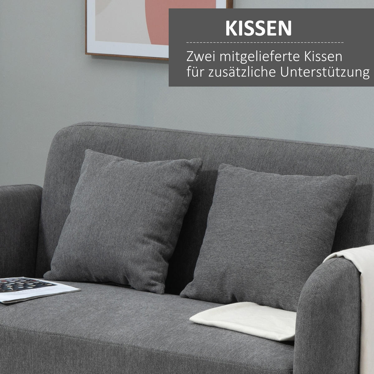 SOFA 2-Sitzer, Polyester, Grau+Natur - Naturfarben/Grau, Kunststoff (70/80/130cm) - HOMCOM