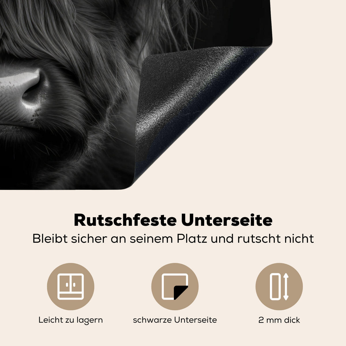 HERDABDECKPLATTE Scottish Highlander - Schwarz - Kalb - Kuh Herdabdeckung Induktionsfeld 65x52 cm - Schwarz, Kunststoff (65/52/0.2cm) - MuchoWow