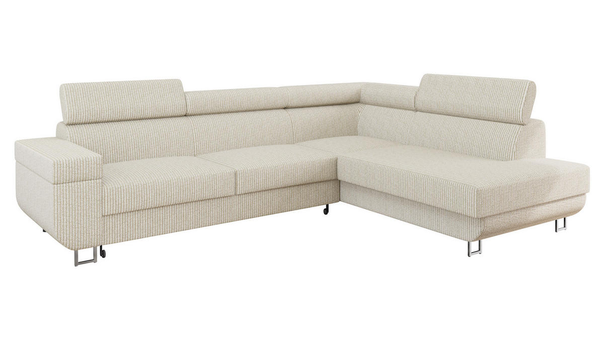ECKSOFA Fonti Cord, Seite: Rechts - Beige, Holz/Textil (253/188cm) - MIRJAN24