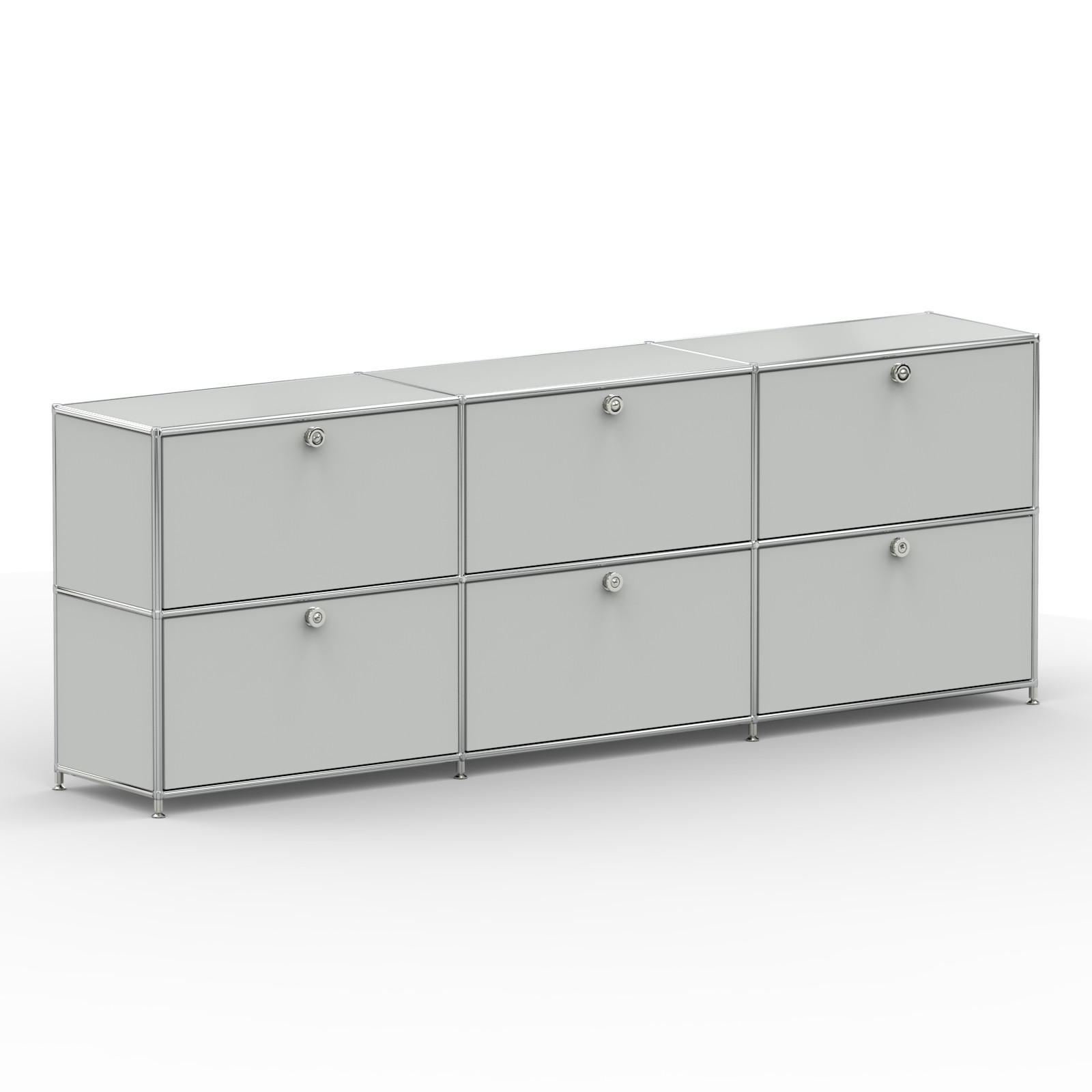 AKTENSCHRANK, 6 Klappen & Schloss, Breite 227 cm, Lichtgrau - Chromfarben/Silberfarben, Metall (40/80.5/227.2cm) - Versee