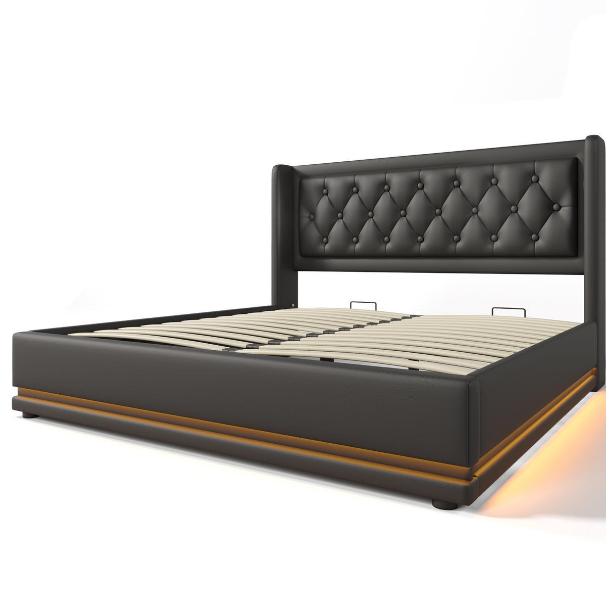 POLSTERBETT mit Bettkasten 140x200 cm PU Schwarz mit USB und LED - Schwarz, Metall (140/200cm) - Meubliv