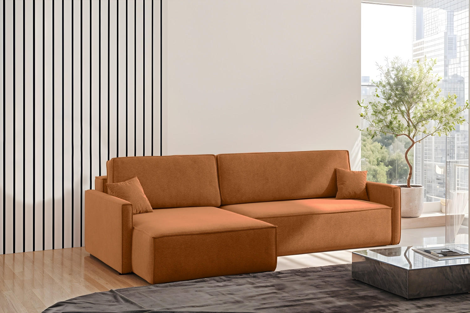 SCHLAFSOFA Carlos L-Form, Ecksofa Mit Bettkasten Und Schlaffunktion Stoff Salvador Links Braun - Braun, Holz/Textil (142/83/250cm) - Kaiser Möbel