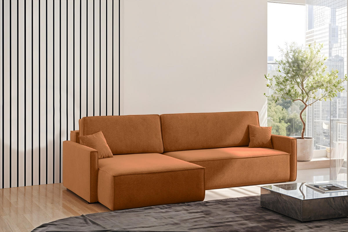 SCHLAFSOFA Carlos L-Form, Ecksofa Mit Bettkasten Und Schlaffunktion Stoff Salvador Links Braun - Braun, Holz/Textil (142/83/250cm) - Kaiser Möbel