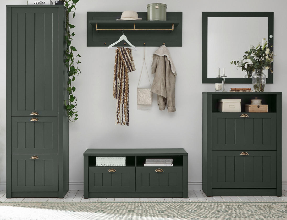 GARDEROBENSCHRANK grün, Landhausstil, Garderobe 60 x 204 cm - Dunkelgrün/Goldfarben, Holzwerkstoff/Kunststoff (60/204/42cm) - Furn.Design