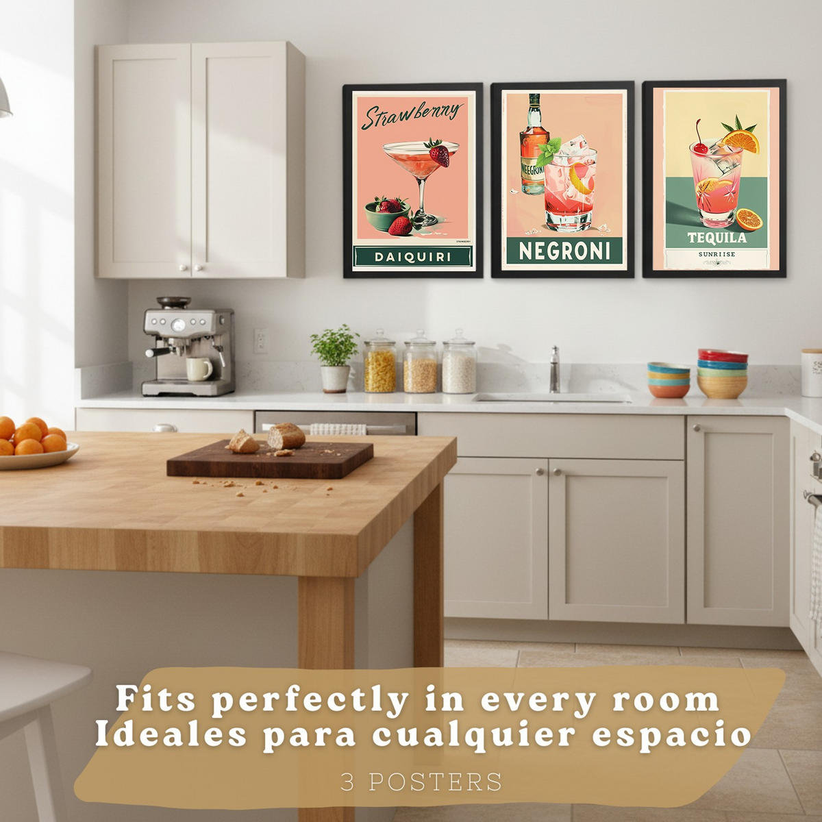 PLAKAT Sada 3 Koktejly A4 bez rámu - čirá, papír (29.7/1/21cm) - Nacnic