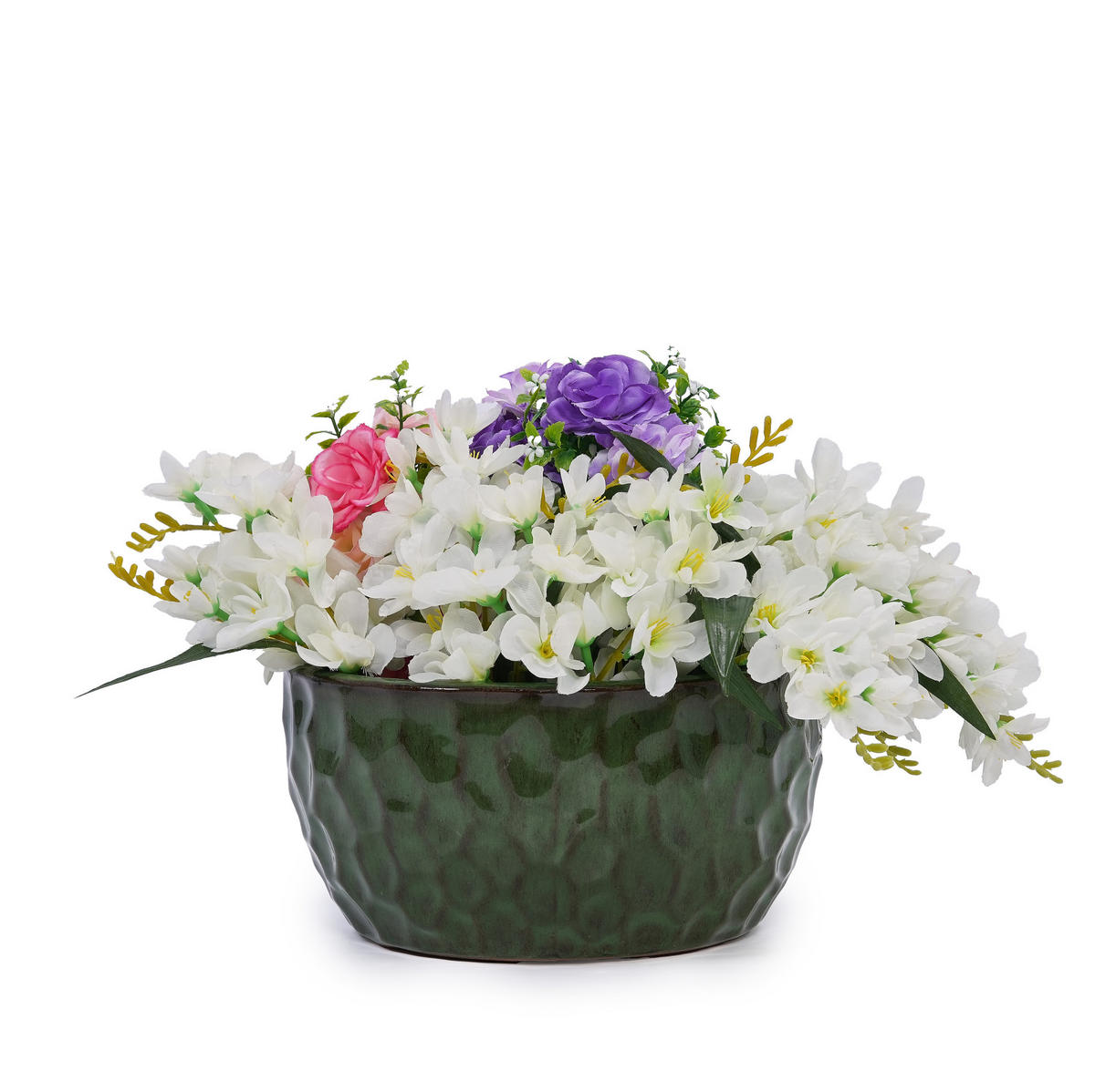 TRUHLÍK na kvety z keramiky, Ø 38,1/30,5/25,4 cm, starožitná zelená, sada 3 ks - zelená, keramika (38/19/38cm) - BEAOK