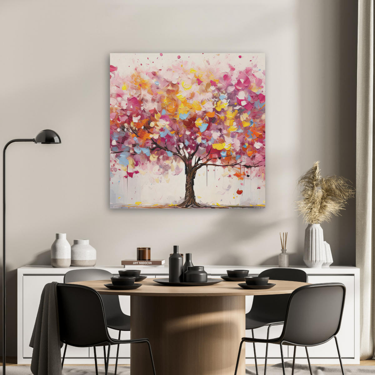 AKUSTIKBILD Aquarell - Baum - Kunst - Abstrakt Akustikpaneele 80x80 cm - Multicolor, Kunststoff (80/80/0.9cm) - MuchoWow