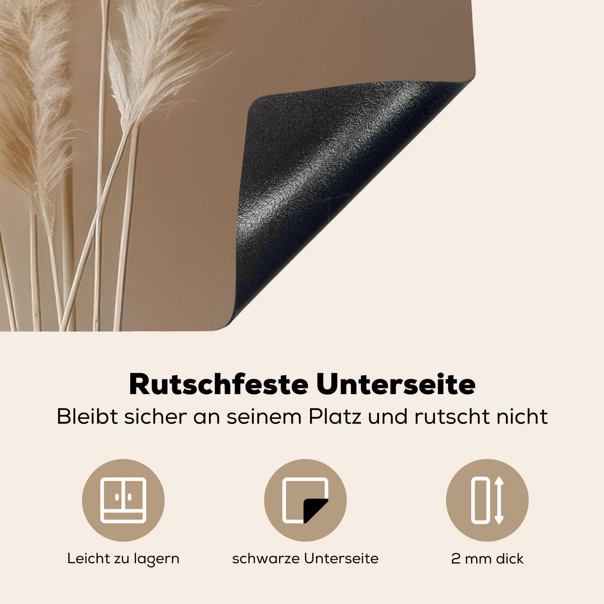 HERDABDECKPLATTE Pampasgras - Federn - Pastell - Weiß 91x52 cm - Creme, Kunststoff (91.2/0.2/52cm) - MuchoWow