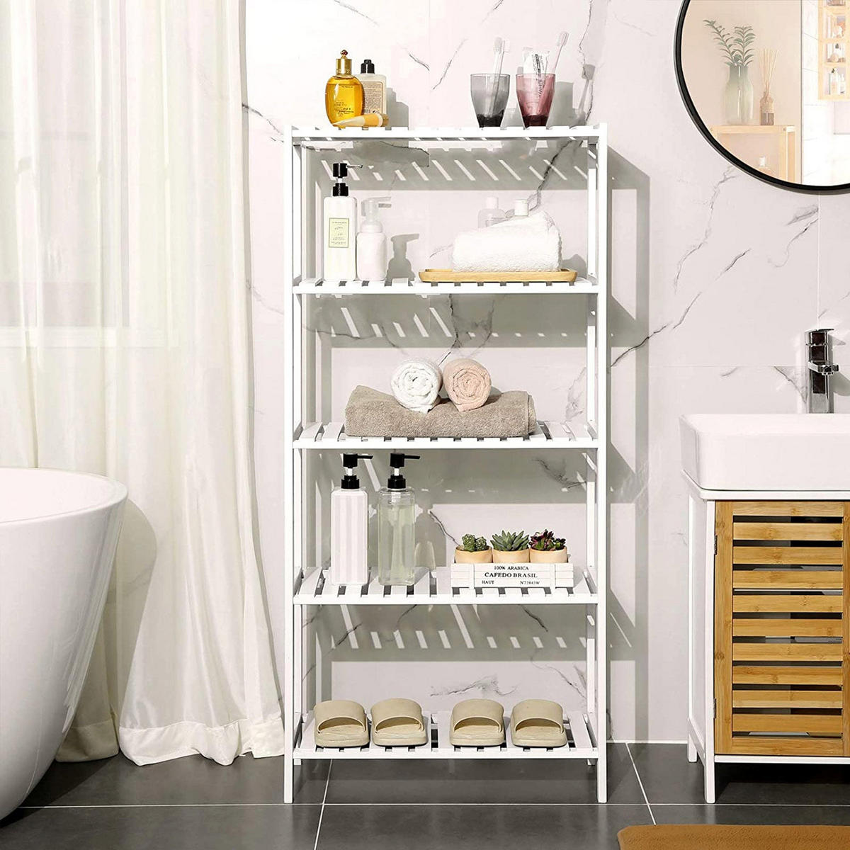 BADEZIMMERREGAL STANDREGAL - Weiß, Holz (26/130/60cm) - Hansiro