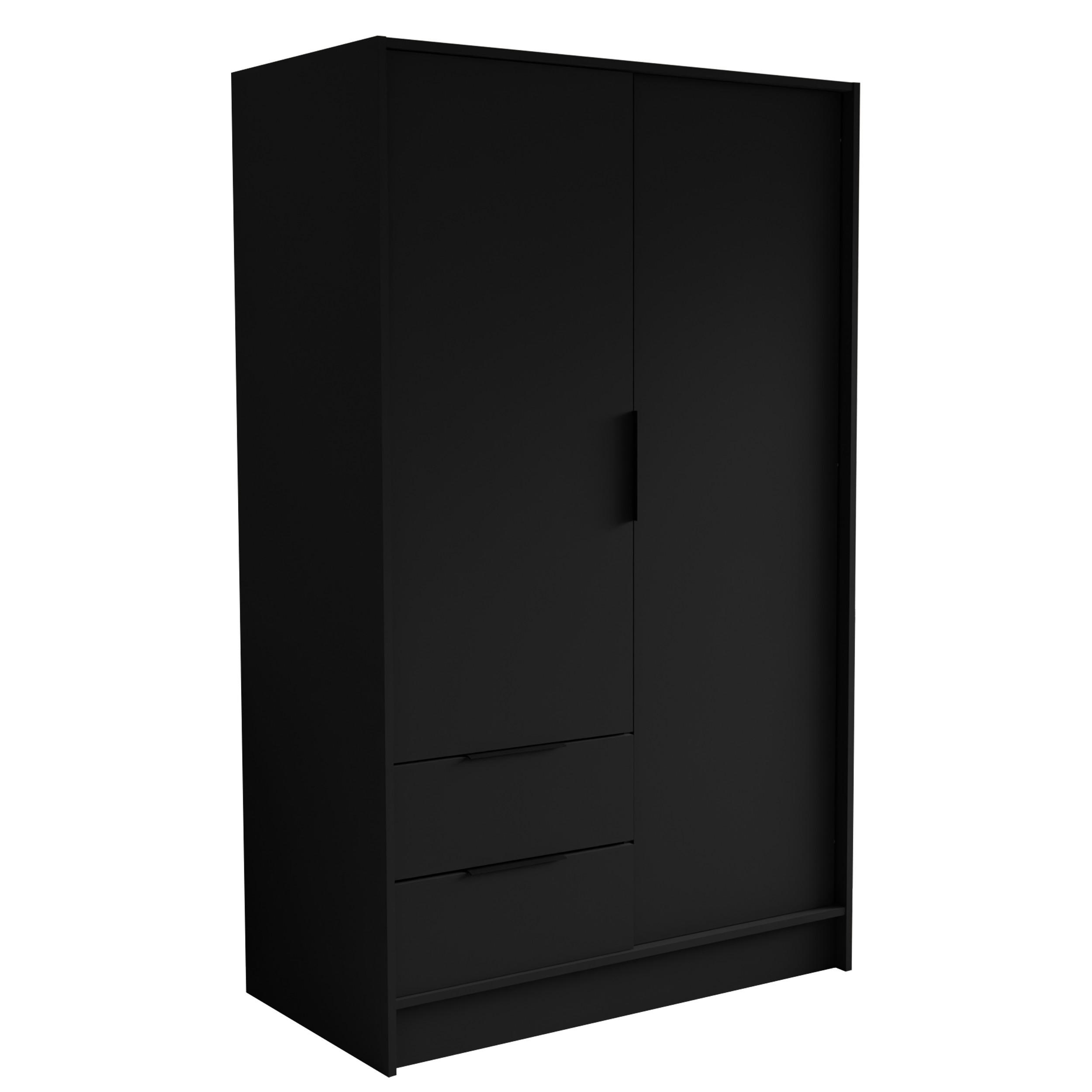 DREHTÜRENSCHRANK CAVA 102/200/51 cm Modern Kleiderschrank 2-türig Schwarz - Schwarz, Holzwerkstoff (102/200/51cm) - MASSENO