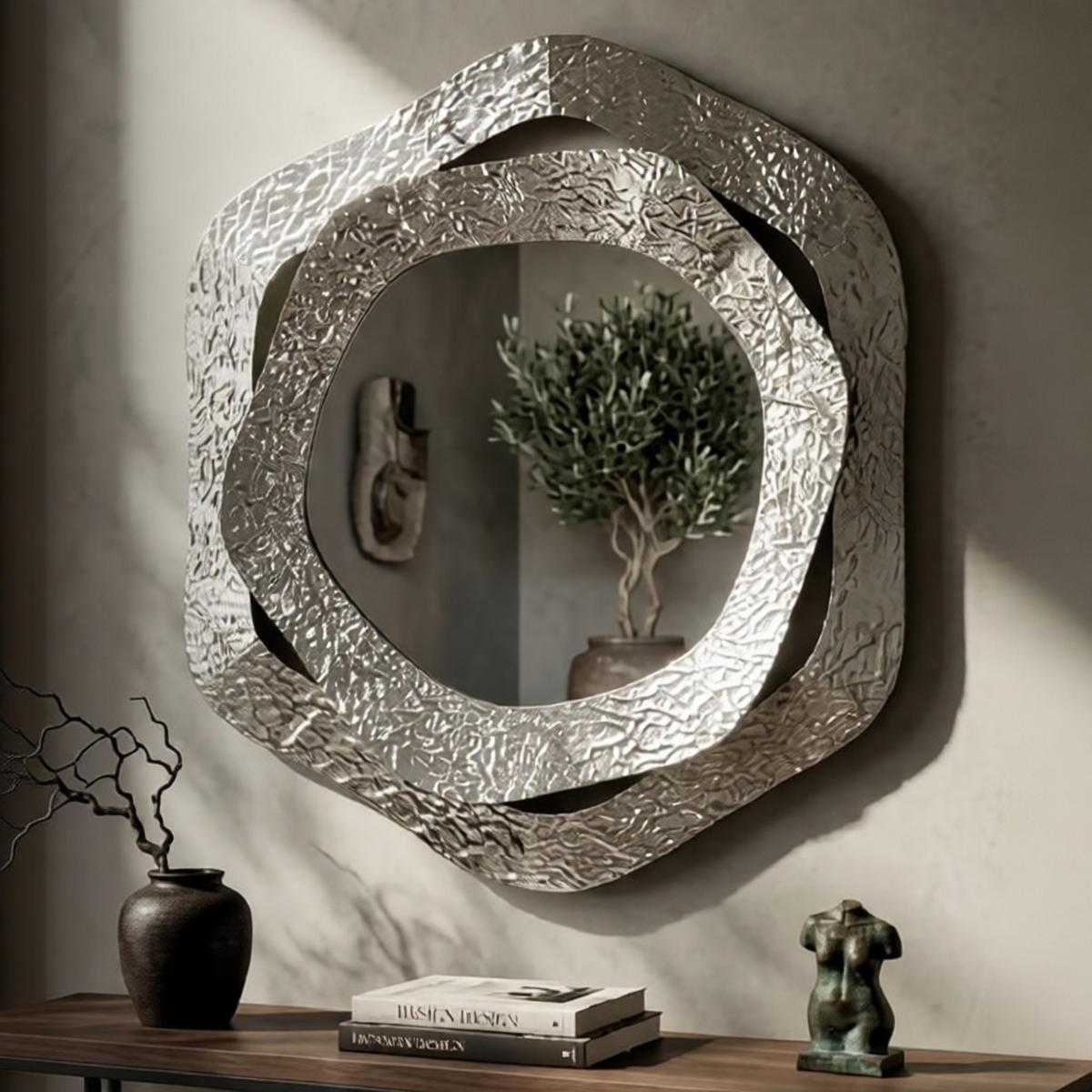 WANDSPIEGEL Aury, silberfarben, Metall und Spiegelglas, 66 x 6 x 75 cm - Silberfarben, Glas/Metall (66/75/6cm) - Mauro Ferretti