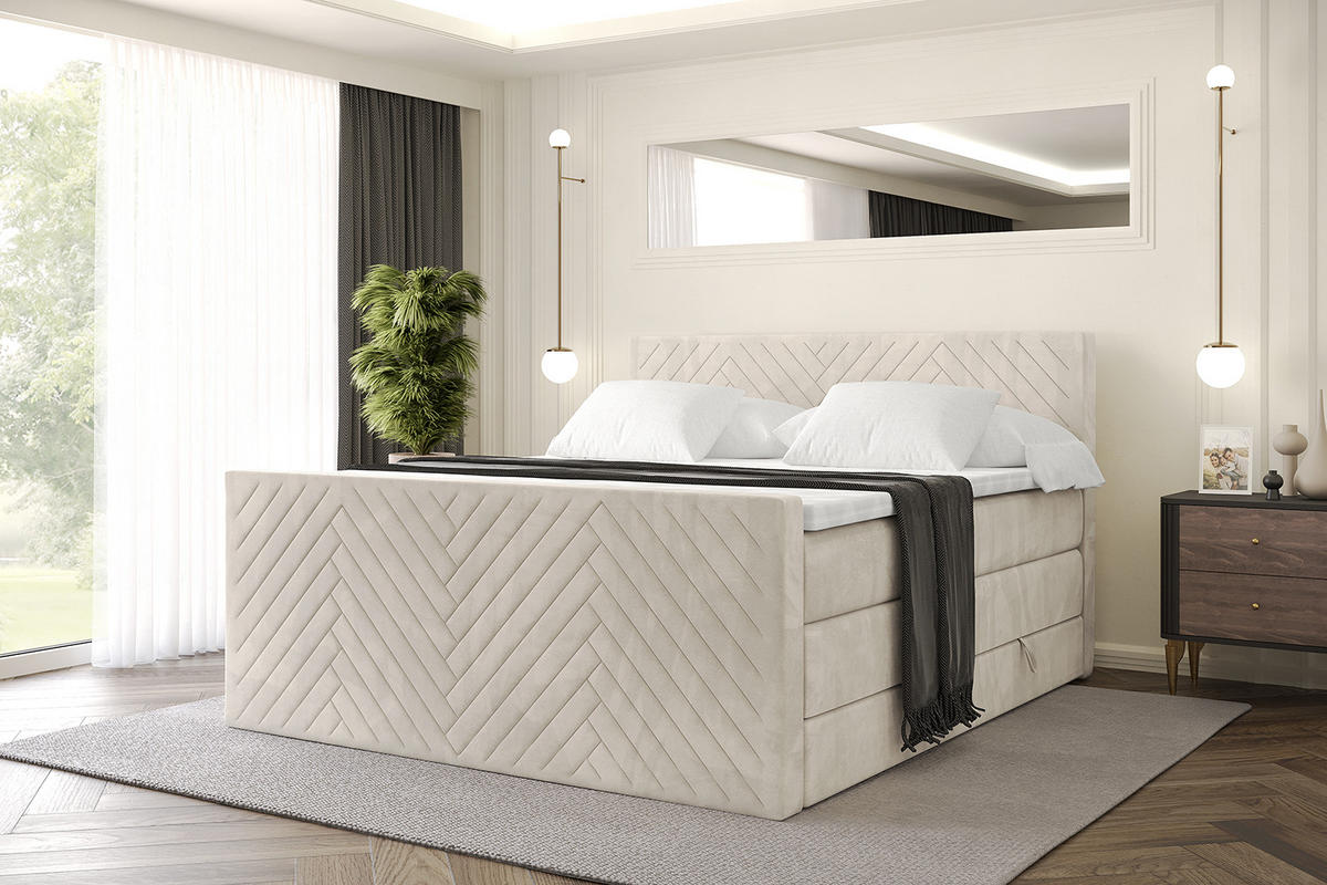 BOXSPRINGBETT mit Matratze und Lattenrost - VEXA-Z KING-160x200 - Beige Casablanca - Beige, Holzwerkstoff (160/200cm) - ALTDECOR