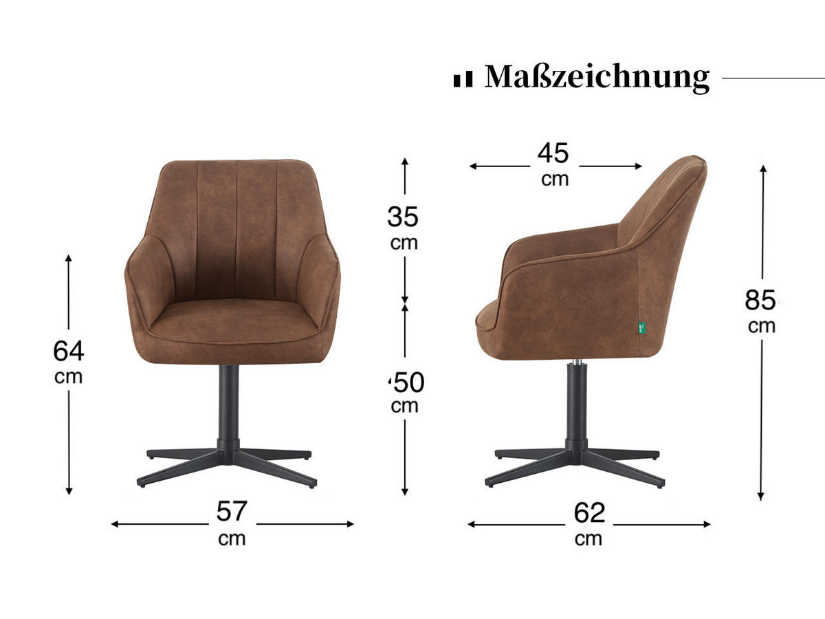 ESSZIMMERSTUHL THOMAS-NIKA 2er-Set 360°drehbar - Schwarz, Textil (57/85/62cm)