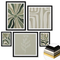 WANDBILDER 5er-Set - 50x50 cm & 20x30 cm & 40x60 cm Schwarzer Rahmen - Pflanzenmuster grüner Minimalismus - Schwarz, Kunststoff (40/60cm) - ArtPrintCave