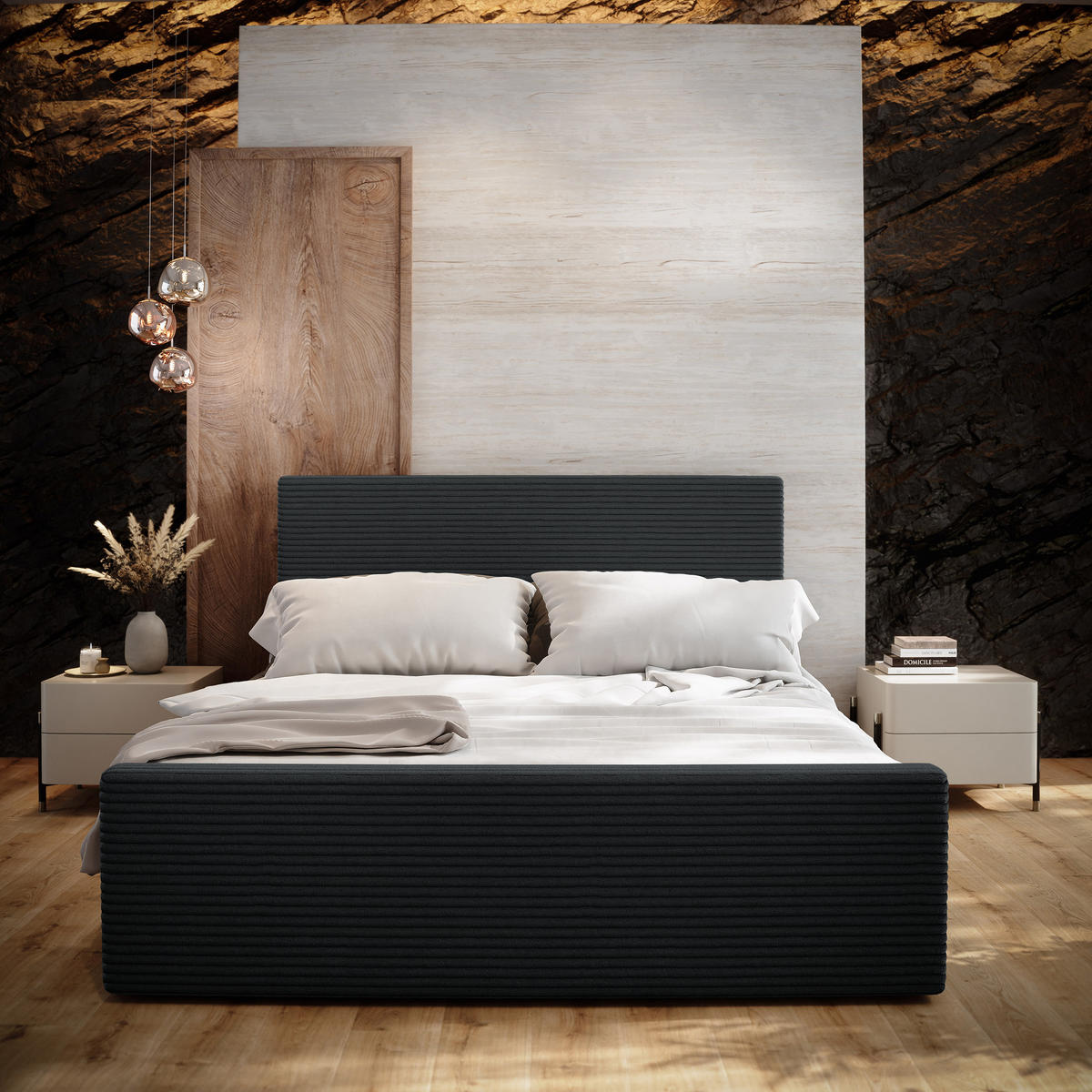 POSTEL BOXSPRING ALORIA 180x200 cm, s matrací a úložným prostorem, černá - černá, kompozitní dřevo/textil (180/200cm) - MASSENO