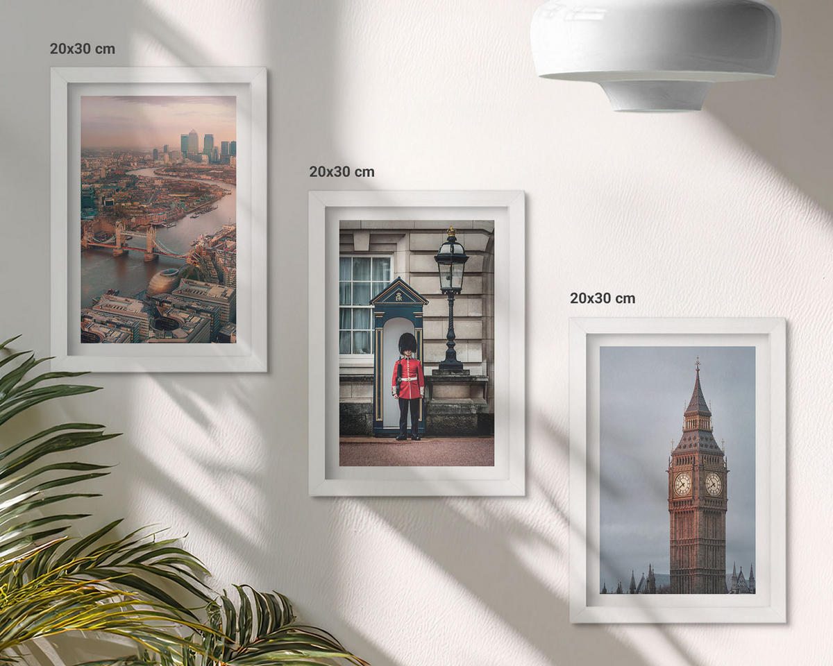 WANDBILDER 3er-Set - 20x30 cm Weißer Rahmen - London Bridge Guardian Big Ben - Weiß, Kunststoff (20/30cm) - ArtPrintCave