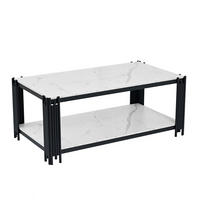 COUCHTISCH 64/114/46 cm mit 2 Ablagen, Marmoroptik und Metallgestell, Weiß/Schwarz - Schwarz, Holzwerkstoff (114/64/46cm) - Redom