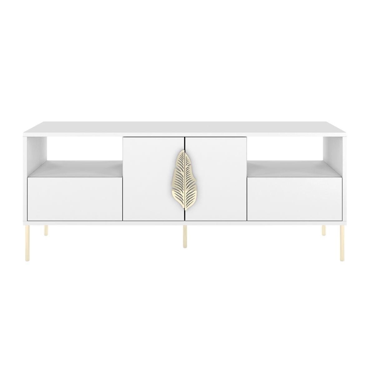 LOWBOARD Merlin, Weiß, Goldene Details - Goldfarben/Weiß, Holzwerkstoff/Metall (138/60/40cm) - Skandica