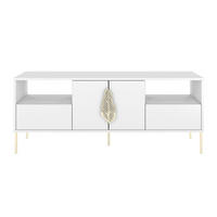 LOWBOARD Merlin, Weiß, Goldene Details - Goldfarben/Weiß, Holzwerkstoff/Metall (138/60/40cm) - Skandica