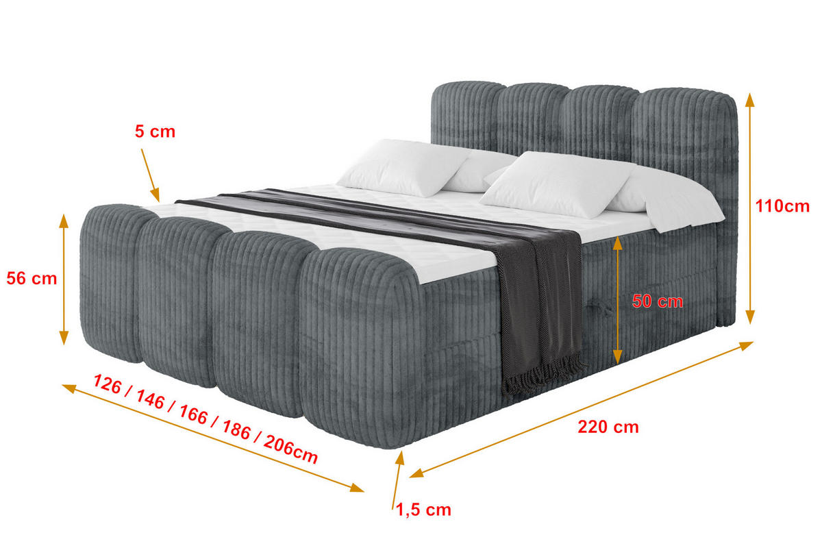 AMERICKÁ postel s matrací H4 a roštem – NINA-Z – 120 × 200 cm – tmavě šedá - barva břidlice, kompozitní dřevo (120/200cm) - ALTDECOR