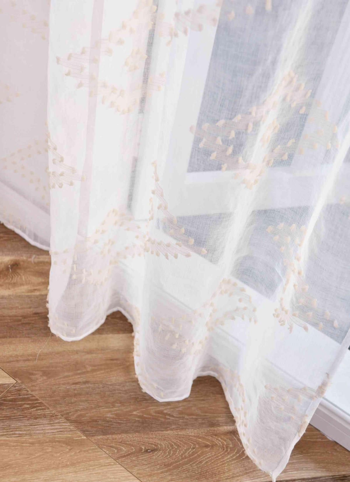 GARDINE VALENCIA HxB 245x145 cm Natur Taupe Chevron - Weiß, Textil (145/245cm) - Gardinenbox