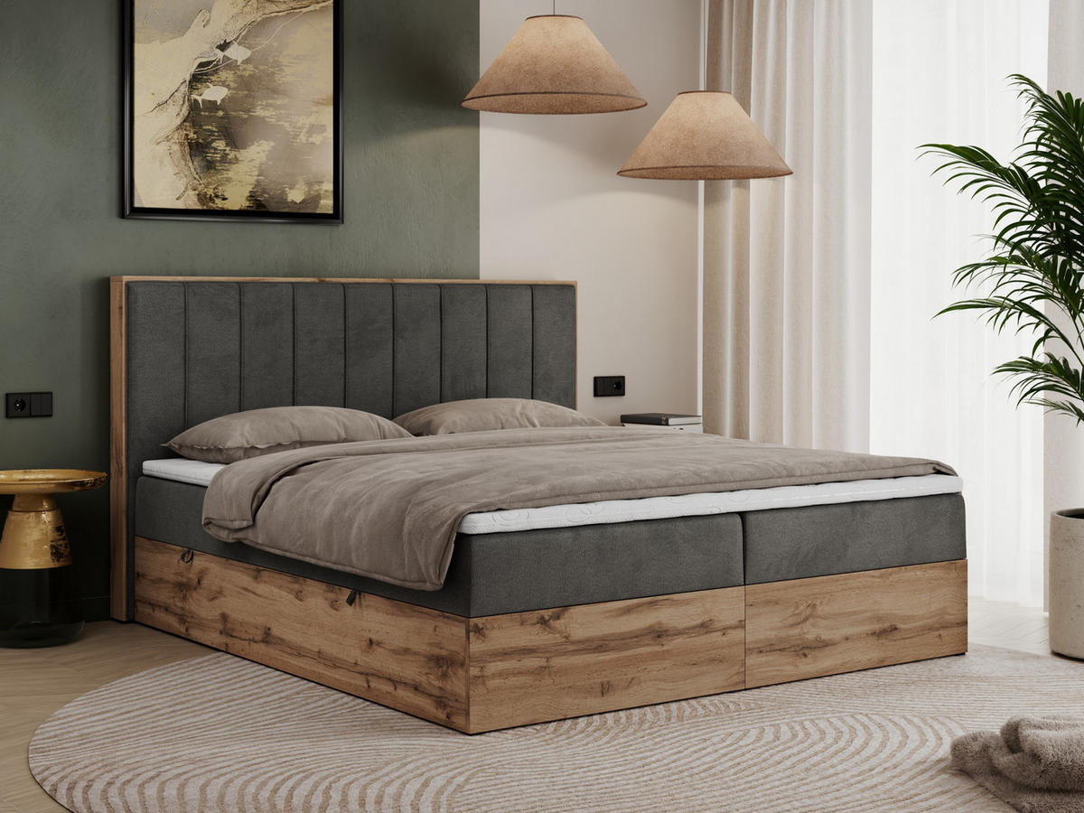BOXBETT BELLISSIMO 180/200 Dunkelgrau Velvet - H4 - Dunkelgrau, Holz/Textil (180/200cm) - MKS