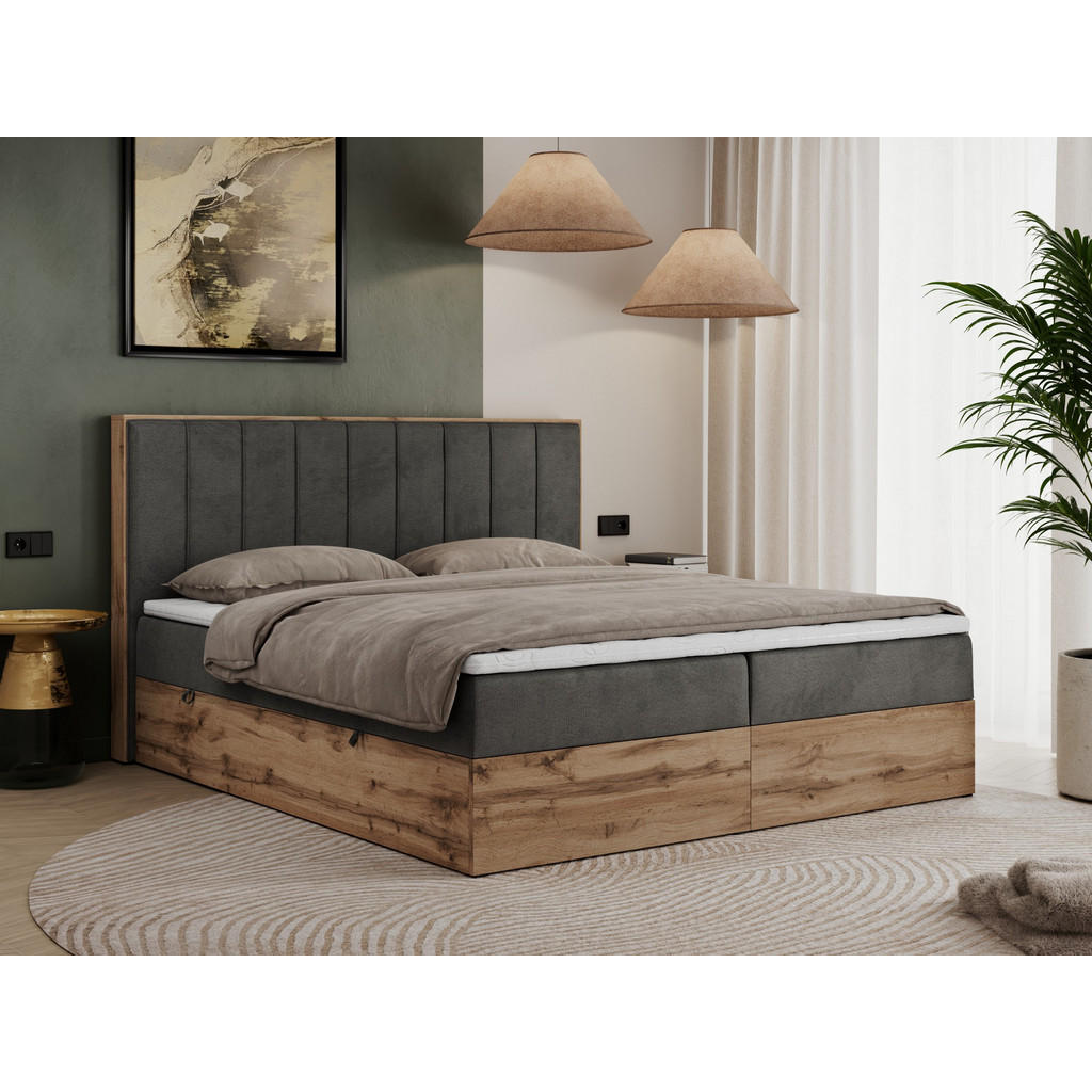 Thumbnail - MKS Boxbett, Dunkelgrau, Textil, 2-Sitzer, H4, Rechteckig, 160x200 cm, Schlafzimmer, Betten, Boxspringbetten