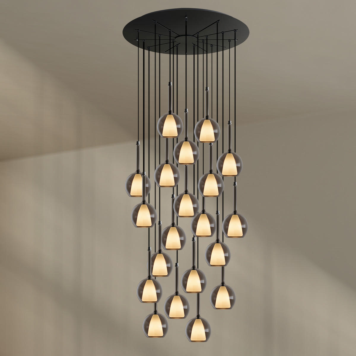 GALERIELEUCHTE Belluna 20-flammig Rauch Ø 14cm - Anthrazit, Glas (14/14/35cm) - s.luce