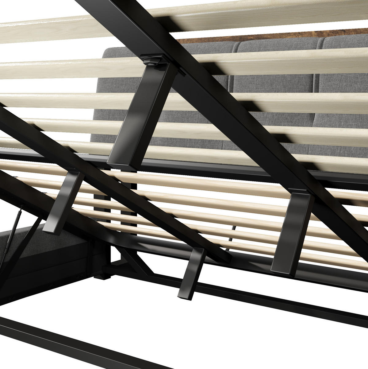 POLSTERBETT mit Stauraum 180x200 cm Leinen Grau mit USB und LED - Grau, Metall (180/200cm) - Meubliv
