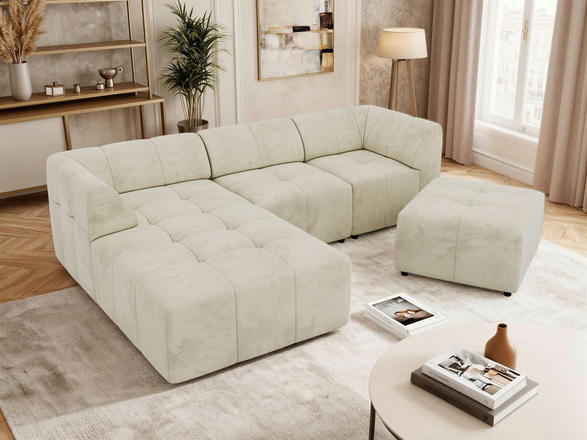 ROHOVÁ SEDAČKA VORITA L 4M - Béžová Samet - Vlevo - černá/béžová, textil/plast (267/176cm) - MKS