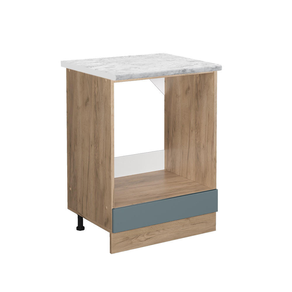 HERDUMBAUSCHRANK R-Line Blau-Grau 60 cm AP Marmor - Honigeiche/Eiche Wotan, Holzwerkstoff (60/81.6/60cm) - Vicco