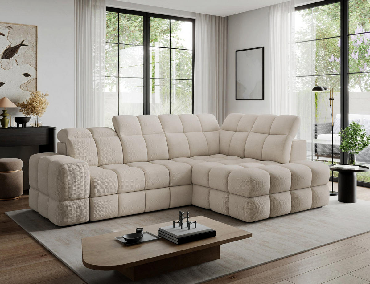 ECKSOFA Bronon mit Schlaffunktion und Bettkasten – Modernes Design, verstellbare Kopfstützen und verschiebbare Rückenlehnen - Beige, Kunststoff (296/109cm) - Wohnideebilder